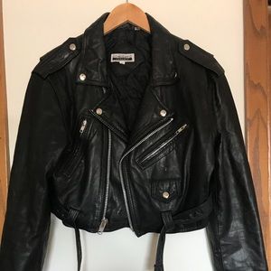 Vintage genuine leather cropped biker jacket